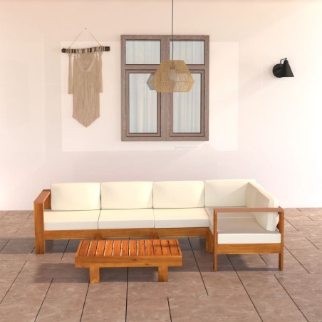 6-tlg. Garten-Lounge-Set mit Creme Auflagen Massivholz Akazie