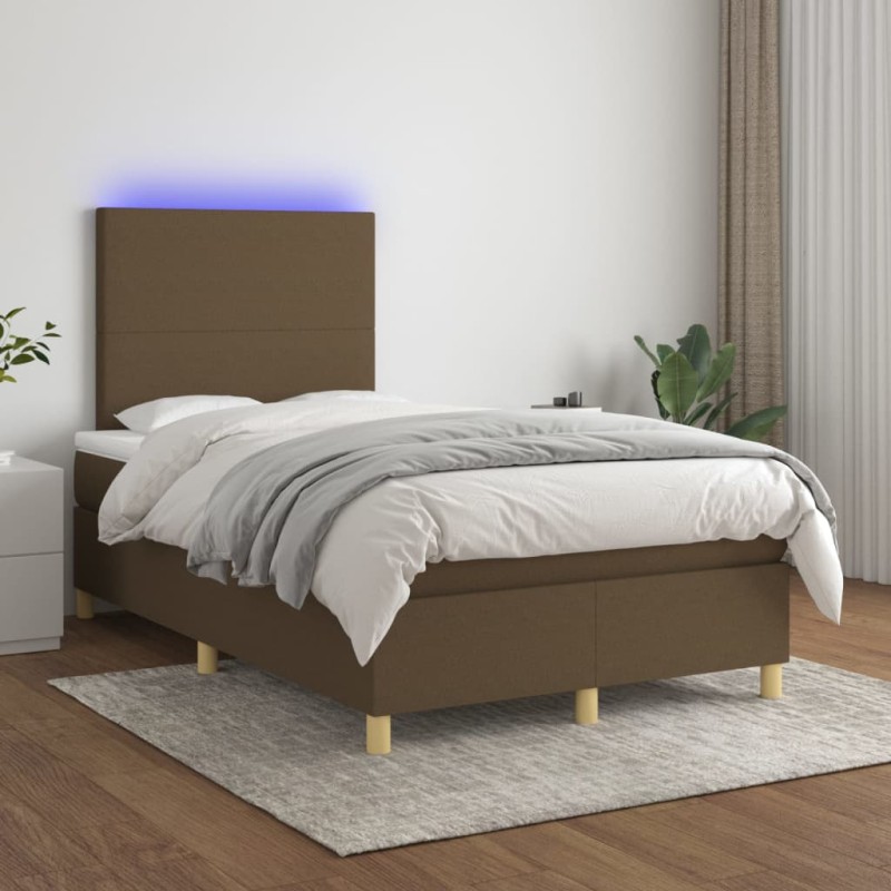 vidaXL Boxspringbett mit Matratze & LED Dunkelbraun 120x200 cm Stoff vidaXL Boxspringbett mit Matratze & LED Dunkelbraun 120x200 cm Stoff