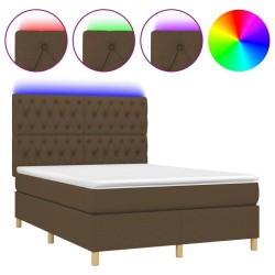 vidaXL Boxspringbett mit Matratze & LED Dunkelbraun 140x190 cm Stoff