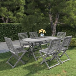 vidaXL 7-tlg. Garten-Essgruppe Massivholz Akazie Grau