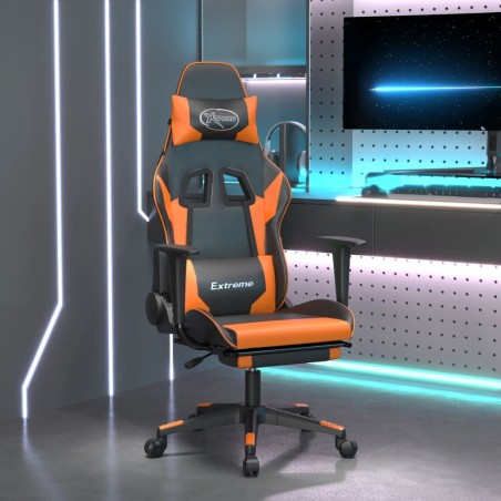 vidaXL Gaming-Stuhl mit Massage & Fußstütze Schwarz Orange Kunstleder