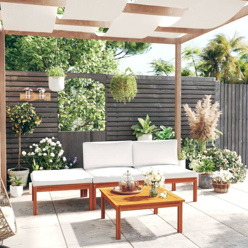 vidaXL 4-tlg. Garten-Lounge-Set mit Kissen Cremeweiß Massivholz Akazie vidaXL 4-tlg. Garten-Lounge-Set mit Kissen Cremeweiß Massivholz Akazie