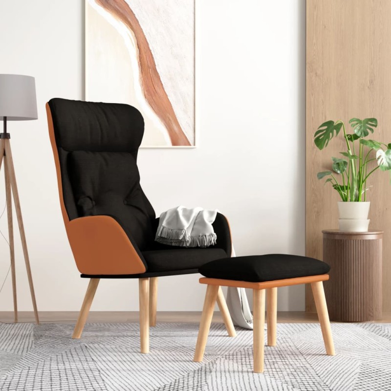 vidaXL Relaxsessel mit Hocker Schwarz Kunstleder & Stoff vidaXL Relaxsessel mit Hocker Schwarz Kunstleder & Stoff