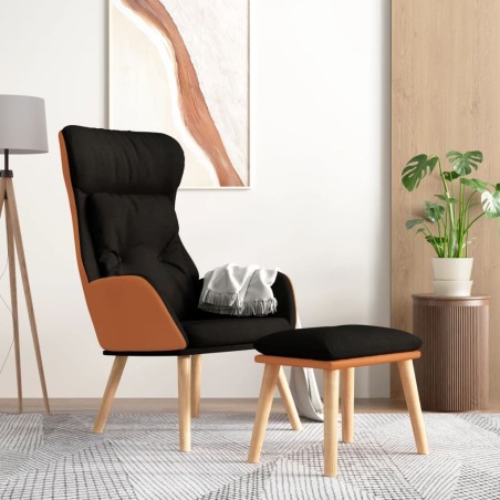 vidaXL Relaxsessel mit Hocker Schwarz Kunstleder & Stoff