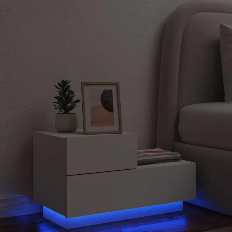 vidaXL Nachttisch mit LED-Leuchten Weiß 70x36x40,5 cm vidaXL Nachttisch mit LED-Leuchten Weiß 70x36x40,5 cm