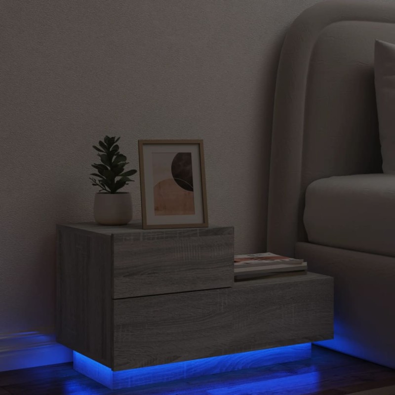 vidaXL Nachttisch mit LED-Leuchten Grau Sonoma 70x36x40,5 cm vidaXL Nachttisch mit LED-Leuchten Grau Sonoma 70x36x40,5 cm