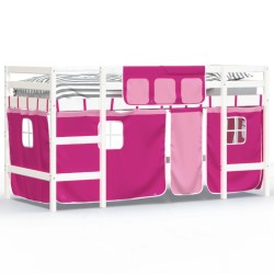 vidaXL Kinderhochbett mit Vorhängen Rosa 90x200 cm Massivholz Kiefer