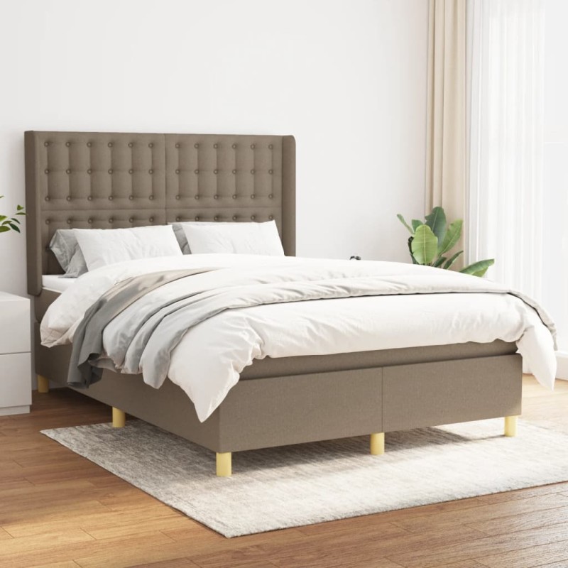 vidaXL Boxspringbett mit Matratze Taupe 140x200 cm Stoff vidaXL Boxspringbett mit Matratze Taupe 140x200 cm Stoff
