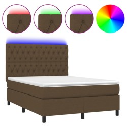 vidaXL Boxspringbett mit Matratze & LED Dunkelbraun 140x190 cm Stoff