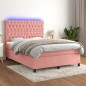 vidaXL Boxspringbett mit Matratze & LED Rosa 140x200 cm Samt vidaXL Boxspringbett mit Matratze & LED Rosa 140x200 cm Samt