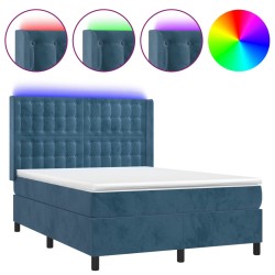 vidaXL Boxspringbett mit Matratze & LED Dunkelblau 140x190 cm Samt