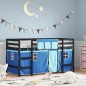 vidaXL Kinderhochbett mit Vorhängen Blau 90x200 cm Massivholz Kiefer vidaXL Kinderhochbett mit Vorhängen Blau 90x200 cm Massivholz Kiefer