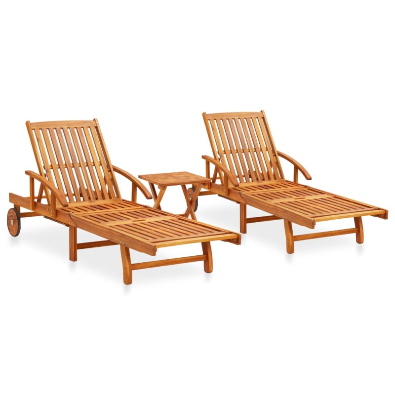 2-tlg. Sonnenliegen-Set mit Tisch Massivholz Akazie 2-tlg. Sonnenliegen-Set mit Tisch Massivholz Akazie