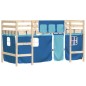 vidaXL Kinderhochbett mit Vorhängen Blau 90x200 cm Massivholz Kiefer vidaXL Kinderhochbett mit Vorhängen Blau 90x200 cm Massivholz Kiefer