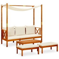 vidaXL Gartenbank mit Tisch & Fußhockern Massivholz Akazie