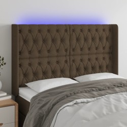 vidaXL LED Kopfteil Dunkelbraun 147x16x118/128 cm Stoff