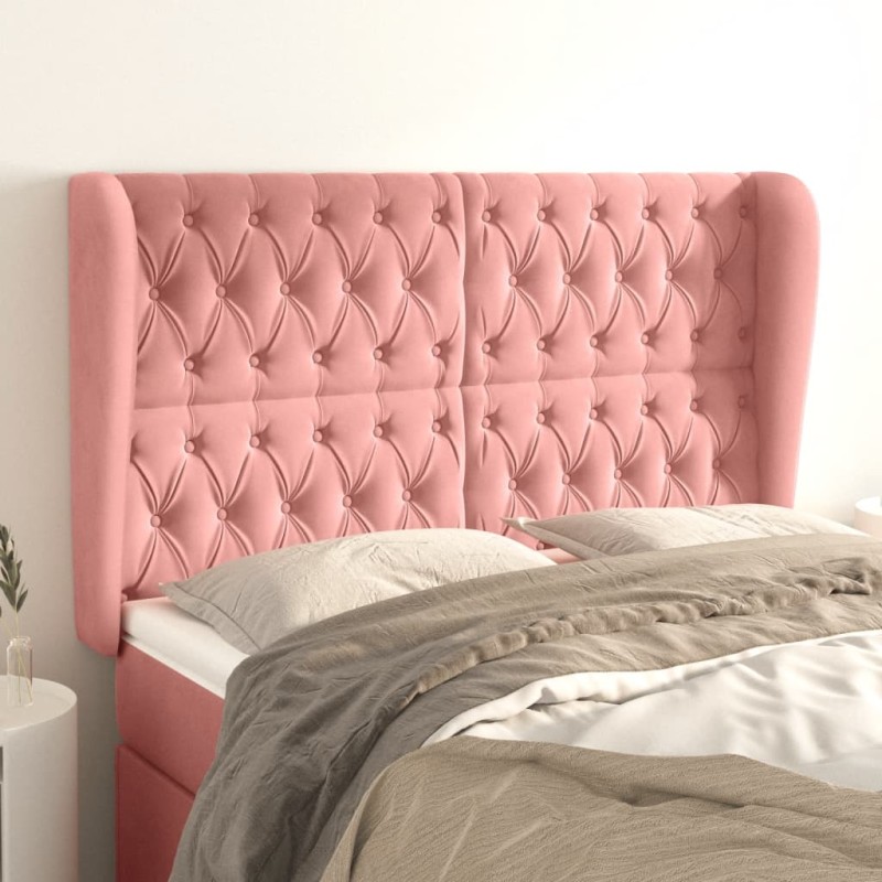 vidaXL Kopfteil mit Ohren Rosa 147x23x118/128 cm Samt