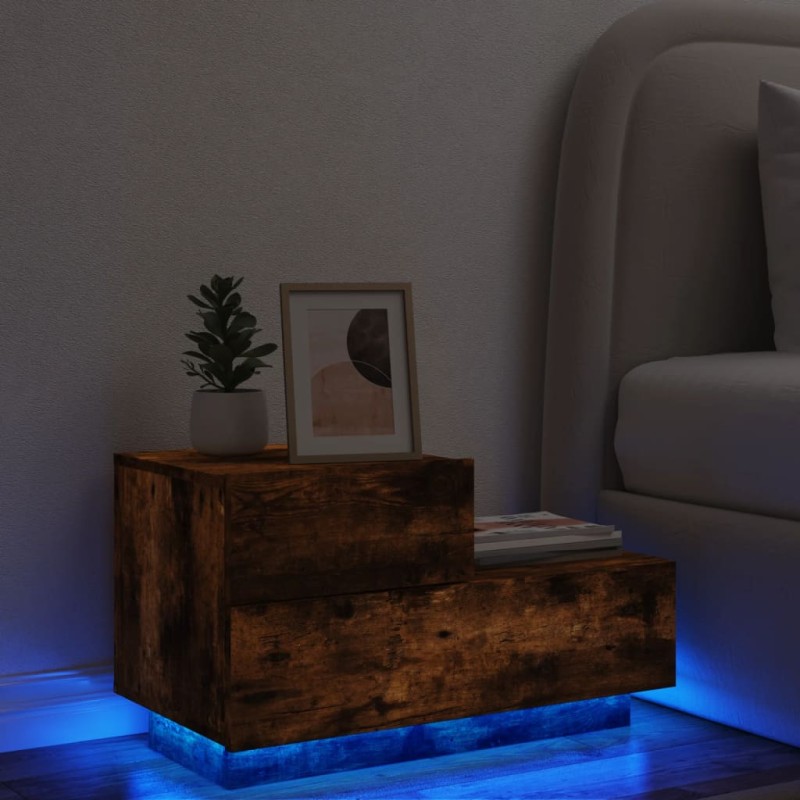 vidaXL Nachttisch mit LED-Leuchten Räuchereiche 70x36x40,5 cm vidaXL Nachttisch mit LED-Leuchten Räuchereiche 70x36x40,5 cm