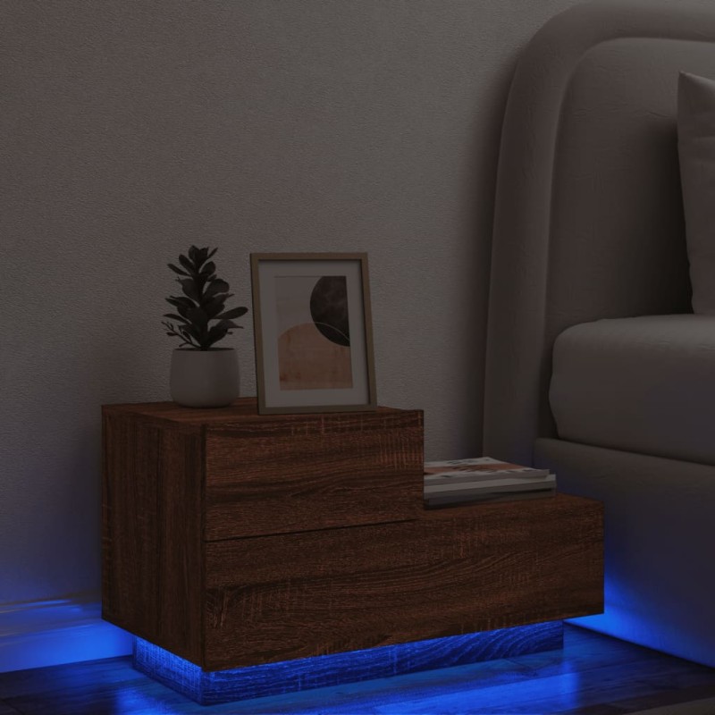vidaXL Nachttisch mit LED-Leuchten Braun Eichen-Optik 70x36x40,5 cm vidaXL Nachttisch mit LED-Leuchten Braun Eichen-Optik 70x36x40,5 cm