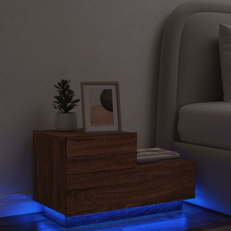 vidaXL Nachttisch mit LED-Leuchten Braun Eichen-Optik 70x36x40,5 cm