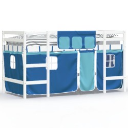 vidaXL Kinderhochbett mit Vorhängen Blau 90x200 cm Massivholz Kiefer