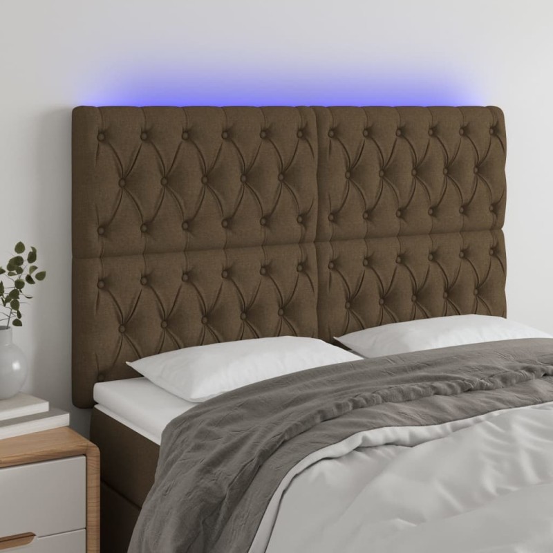 vidaXL LED Kopfteil Dunkelbraun 144x7x118/128 cm Stoff vidaXL LED Kopfteil Dunkelbraun 144x7x118/128 cm Stoff