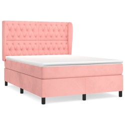 vidaXL Boxspringbett mit Matratze Rosa 140x190 cm Samt