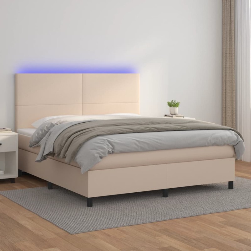 vidaXL Boxspringbett mit Matratze & LED Cappuccino-Braun 180x200cm vidaXL Boxspringbett mit Matratze & LED Cappuccino-Braun 180x200cm