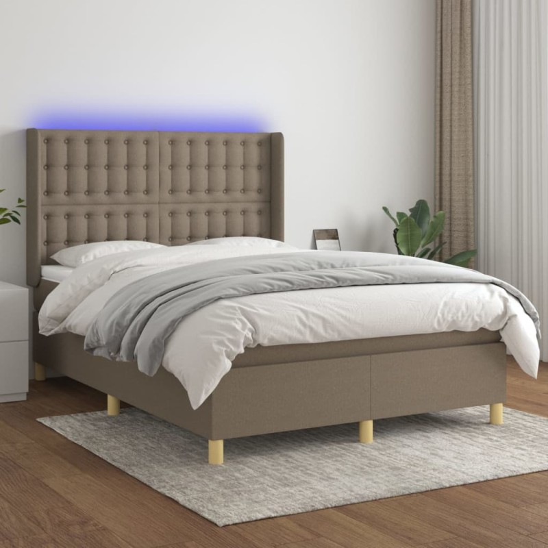 vidaXL Boxspringbett mit Matratze & LED Taupe 140x190 cm Stoff vidaXL Boxspringbett mit Matratze & LED Taupe 140x190 cm Stoff