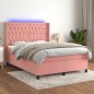 vidaXL Boxspringbett mit Matratze & LED Rosa 140x200 cm Samt vidaXL Boxspringbett mit Matratze & LED Rosa 140x200 cm Samt