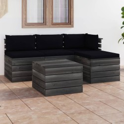 vidaXL 5-tlg. Garten-Sofagarnitur aus Paletten mit Kissen Kiefernholz