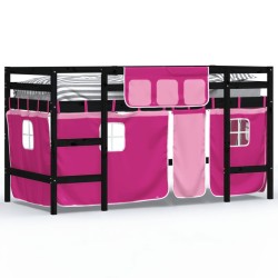 vidaXL Kinderhochbett mit Vorhängen Rosa 90x200 cm Massivholz Kiefer