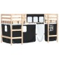 vidaXL Kinderhochbett mit Vorhängen Weiß Schwarz 90x200cm Kiefernholz