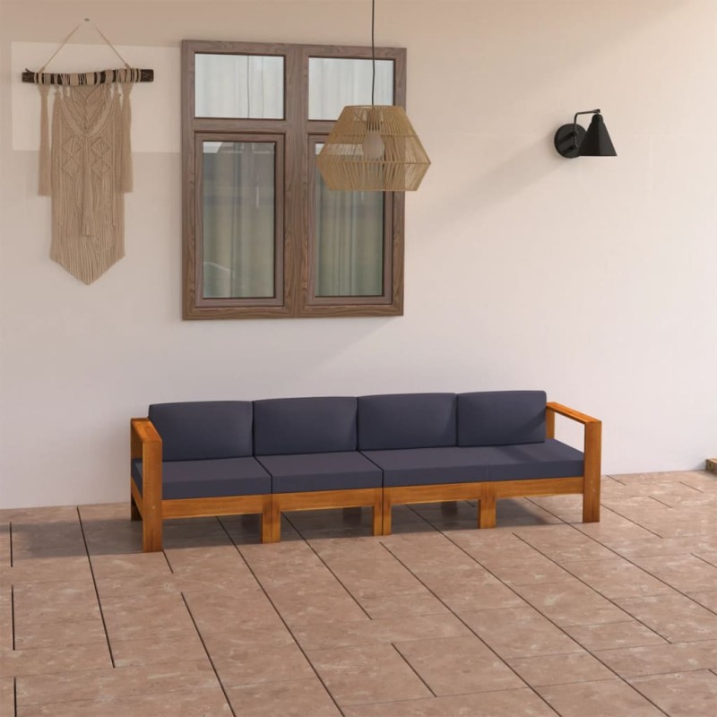 4-Sitzer-Gartensofa mit Dunkelgrauen Auflagen Massivholz Akazie 4-Sitzer-Gartensofa mit Dunkelgrauen Auflagen Massivholz Akazie