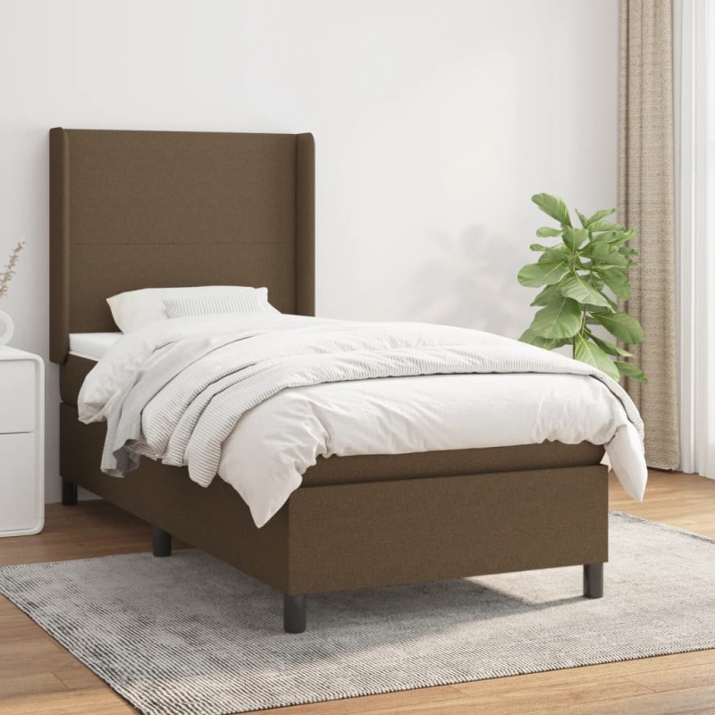 vidaXL Boxspringbett mit Matratze Dunkelbraun 90x190 cm Stoff vidaXL Boxspringbett mit Matratze Dunkelbraun 90x190 cm Stoff