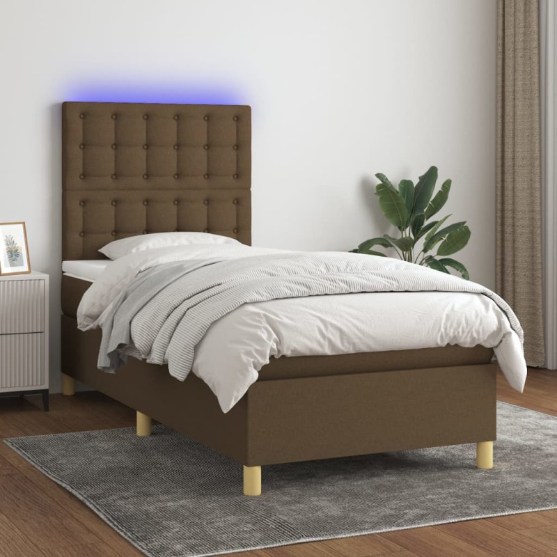 vidaXL Boxspringbett mit Matratze & LED Dunkelbraun 90x190 cm Stoff vidaXL Boxspringbett mit Matratze & LED Dunkelbraun 90x190 cm Stoff