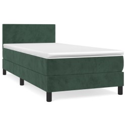 vidaXL Boxspringbett mit Matratze Dunkelgrün 90x190 cm Samt