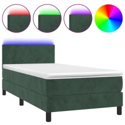 vidaXL Boxspringbett mit Matratze & LED Dunkelgrün 90x190 cm Samt