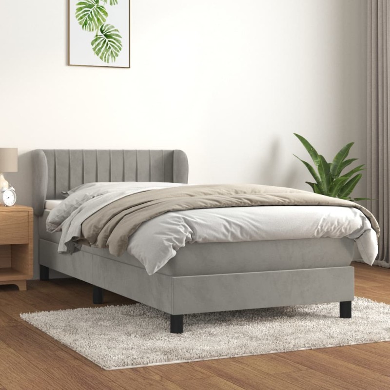 vidaXL Boxspringbett mit Matratze Hellgrau 90x190 cm Samt vidaXL Boxspringbett mit Matratze Hellgrau 90x190 cm Samt