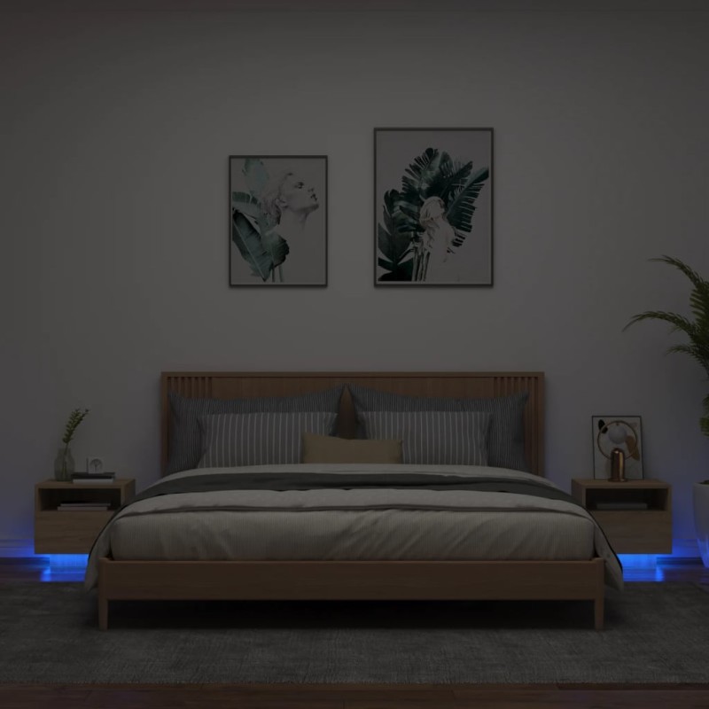vidaXL Nachttische mit LED-Leuchten 2 Stk. Sonoma Eiche 40x39x37 cm vidaXL Nachttische mit LED-Leuchten 2 Stk. Sonoma Eiche 40x39x37 cm