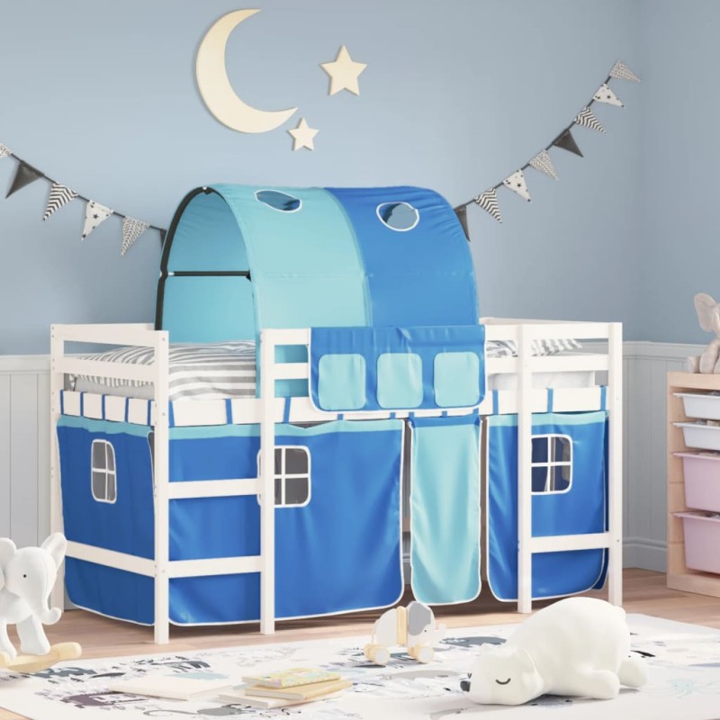 vidaXL Kinderhochbett mit Tunnel Blau 90x200 cm Massivholz Kiefer vidaXL Kinderhochbett mit Tunnel Blau 90x200 cm Massivholz Kiefer