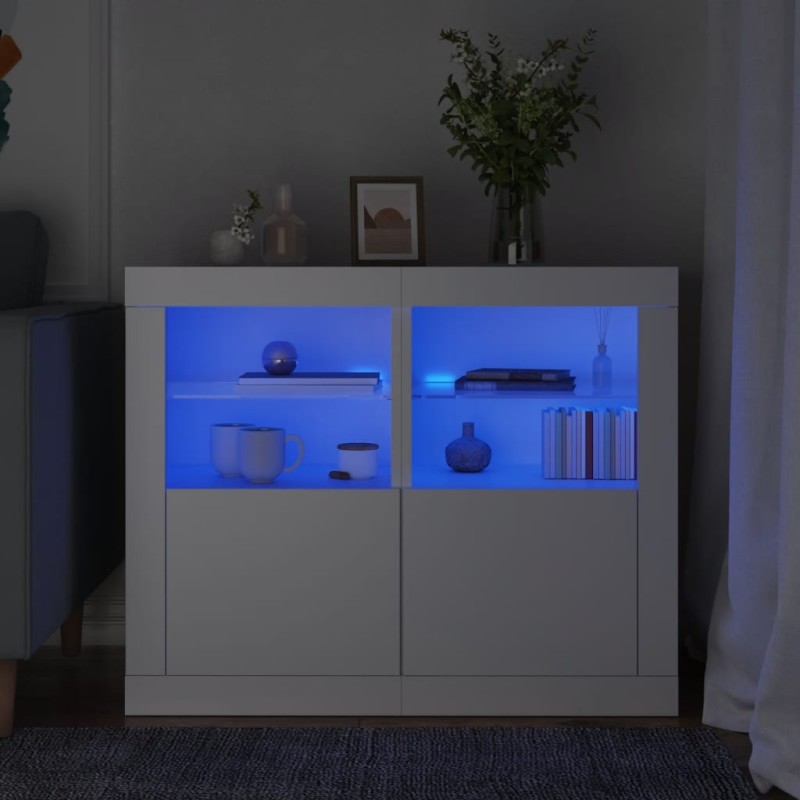 vidaXL Beistellschränke mit LED-Leuchten 2 Stk. Weiß Holzwerkstoff vidaXL Beistellschränke mit LED-Leuchten 2 Stk. Weiß Holzwerkstoff