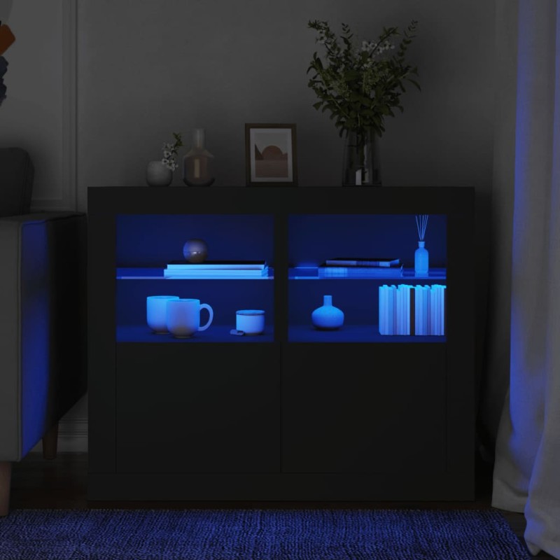 vidaXL Beistellschränke mit LED-Leuchten 2 Stk. Schwarz Holzwerkstoff vidaXL Beistellschränke mit LED-Leuchten 2 Stk. Schwarz Holzwerkstoff