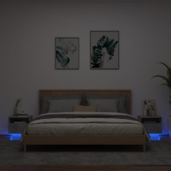 vidaXL Nachttische mit LED-Leuchten 2 Stk. Betongrau 40x39x37 cm