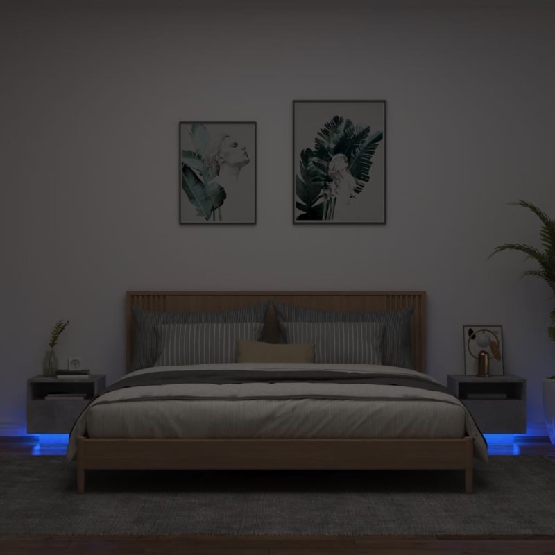 vidaXL Nachttische mit LED-Leuchten 2 Stk. Betongrau 40x39x37 cm vidaXL Nachttische mit LED-Leuchten 2 Stk. Betongrau 40x39x37 cm