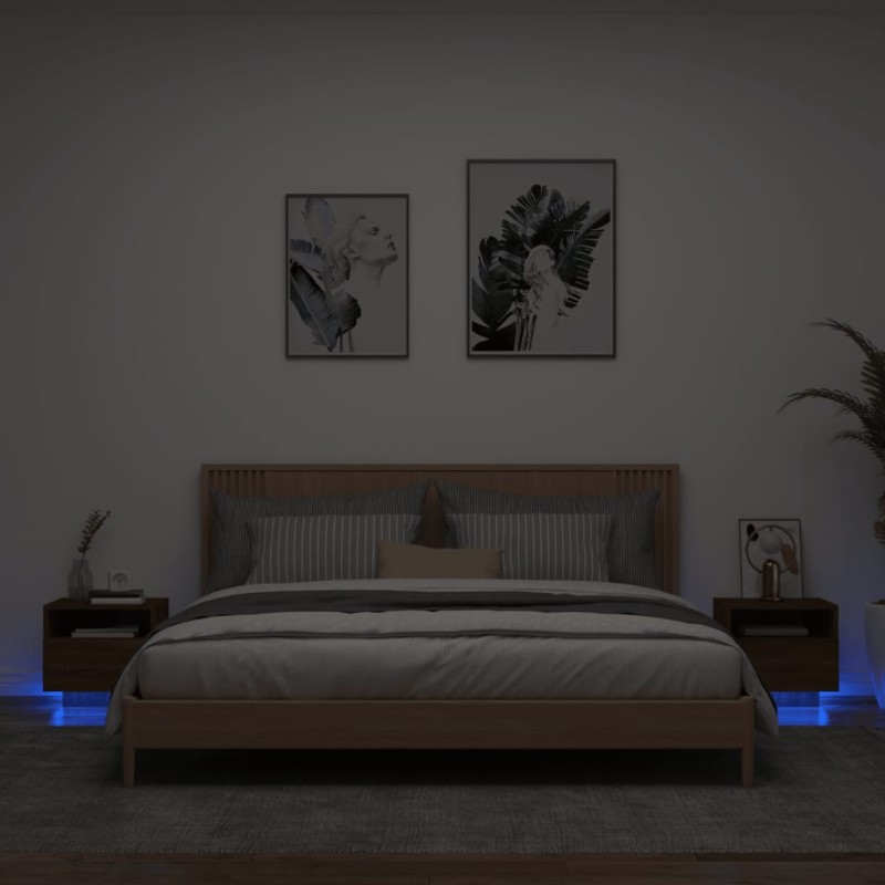 vidaXL Nachttische mit LED-Leuchten 2 Stk. Braun Eiche 40x39x37 cm vidaXL Nachttische mit LED-Leuchten 2 Stk. Braun Eiche 40x39x37 cm