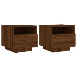 vidaXL Nachttische mit LED-Leuchten 2 Stk. Braun Eiche 40x39x37 cm
