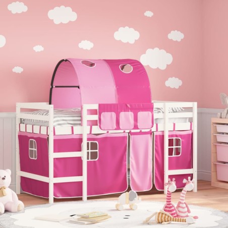 vidaXL Kinderhochbett mit Tunnel Rosa 90x200 cm Massivholz Kiefer