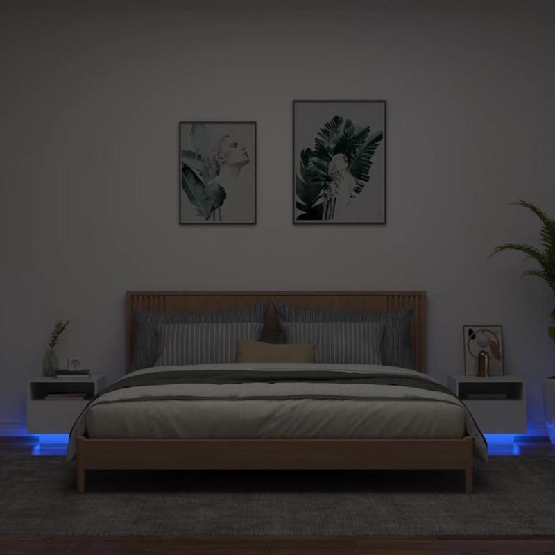 vidaXL Nachttische mit LED-Leuchten 2 Stk. Weiß 40x39x37 cm vidaXL Nachttische mit LED-Leuchten 2 Stk. Weiß 40x39x37 cm