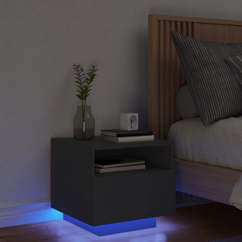 vidaXL Nachttisch mit LED-Leuchten Schwarz 40x39x37 cm vidaXL Nachttisch mit LED-Leuchten Schwarz 40x39x37 cm